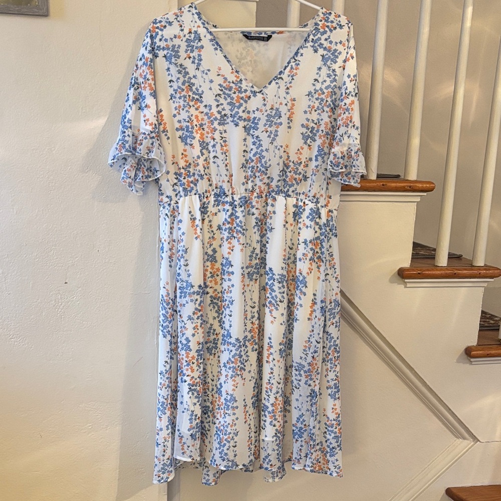 BloomChic Floral Midi Dress - Blue and Orange
